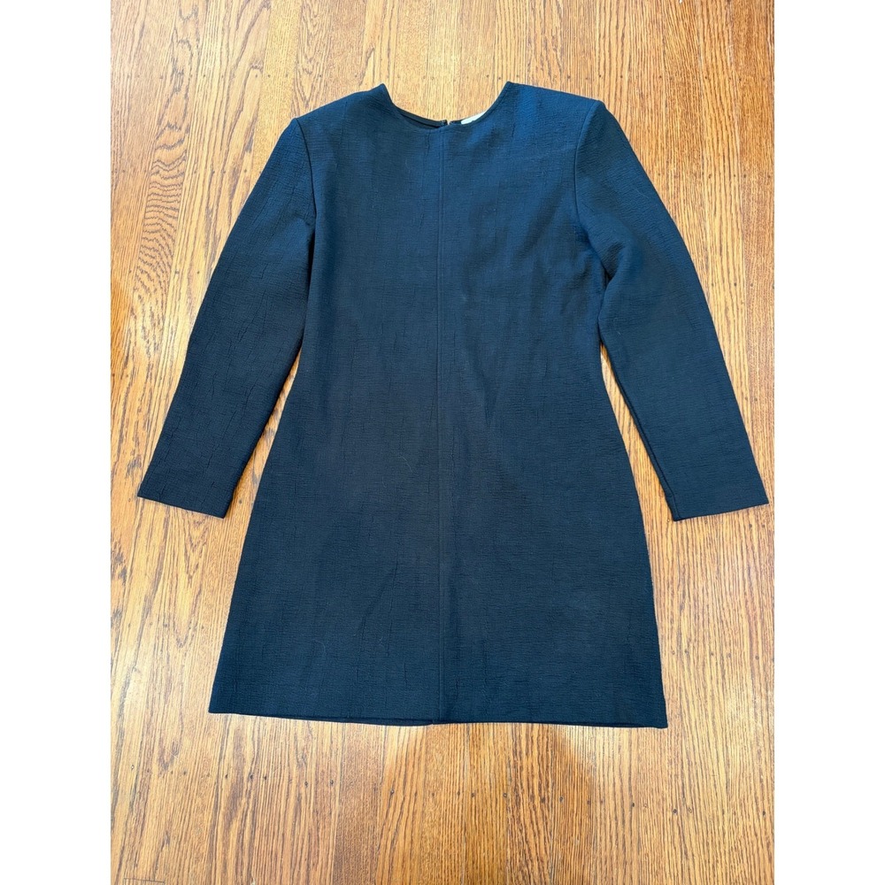 COS Black Wool Blend Dress Medium Padded Shoulder Long Sleeve Shift Minimalist